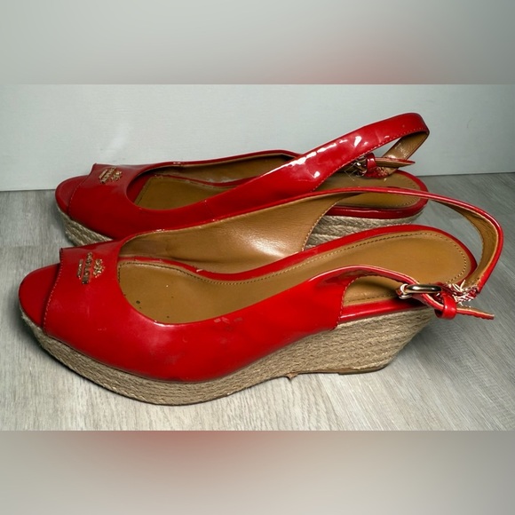 COACH "Ferry" Red Patent Leather Platform/Wedge Espadrille Sandals Size 7 - Picture 3 of 11